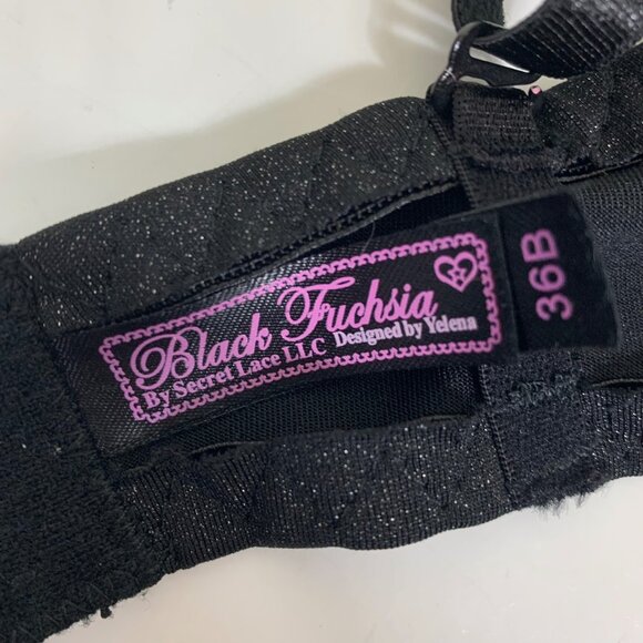 Black Fuchsia by Secret Lace LLC Black Sparkly Push-up Bra Black Size 36B - Picture 4 of 7